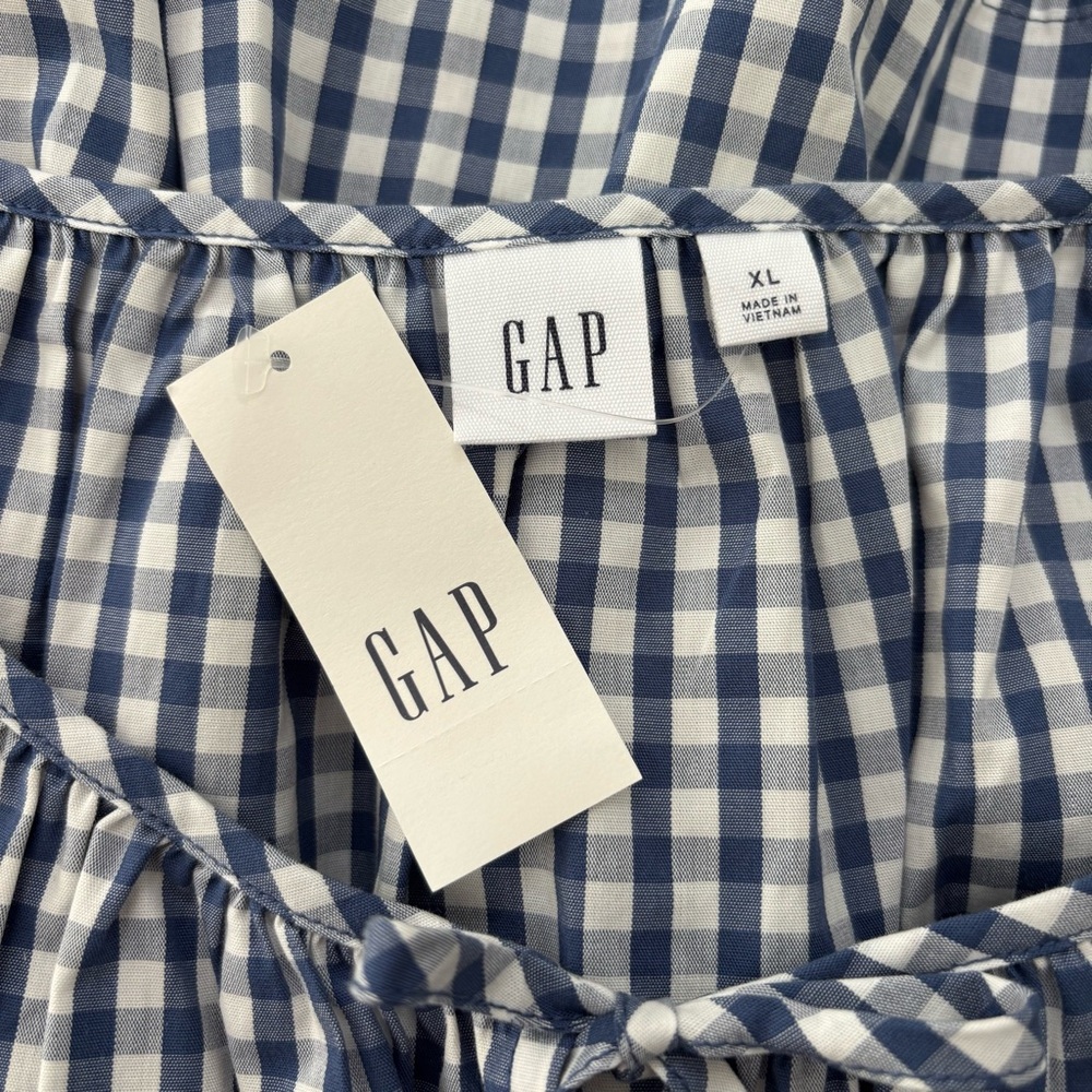 Gap Factory Puff Sleeve Cinched-Waist Top NWT Cotton Blue & White Gingham XL - Picture 6 of 8
